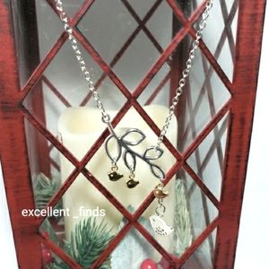 NEW Mom and 3 Baby Birds on Branch Necklace Silver and Gold